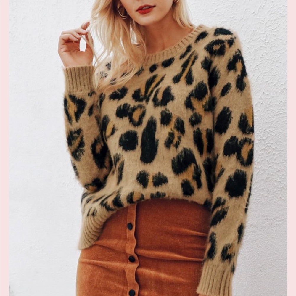 Do+Be Cheetah Animal Pattern Long Sleeve Sweater